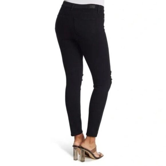 PAIGE Verdugo Ankle Mid Rise Skinny Jeans In Twilight Destructed (Black) Size 24 - Picture 3 of 16